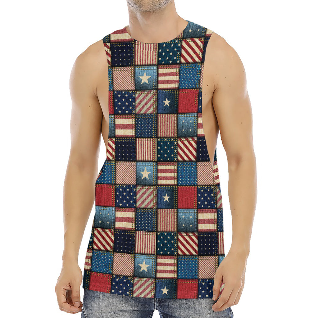USA Denim Patchwork Pattern Print Men's Muscle Tank Top