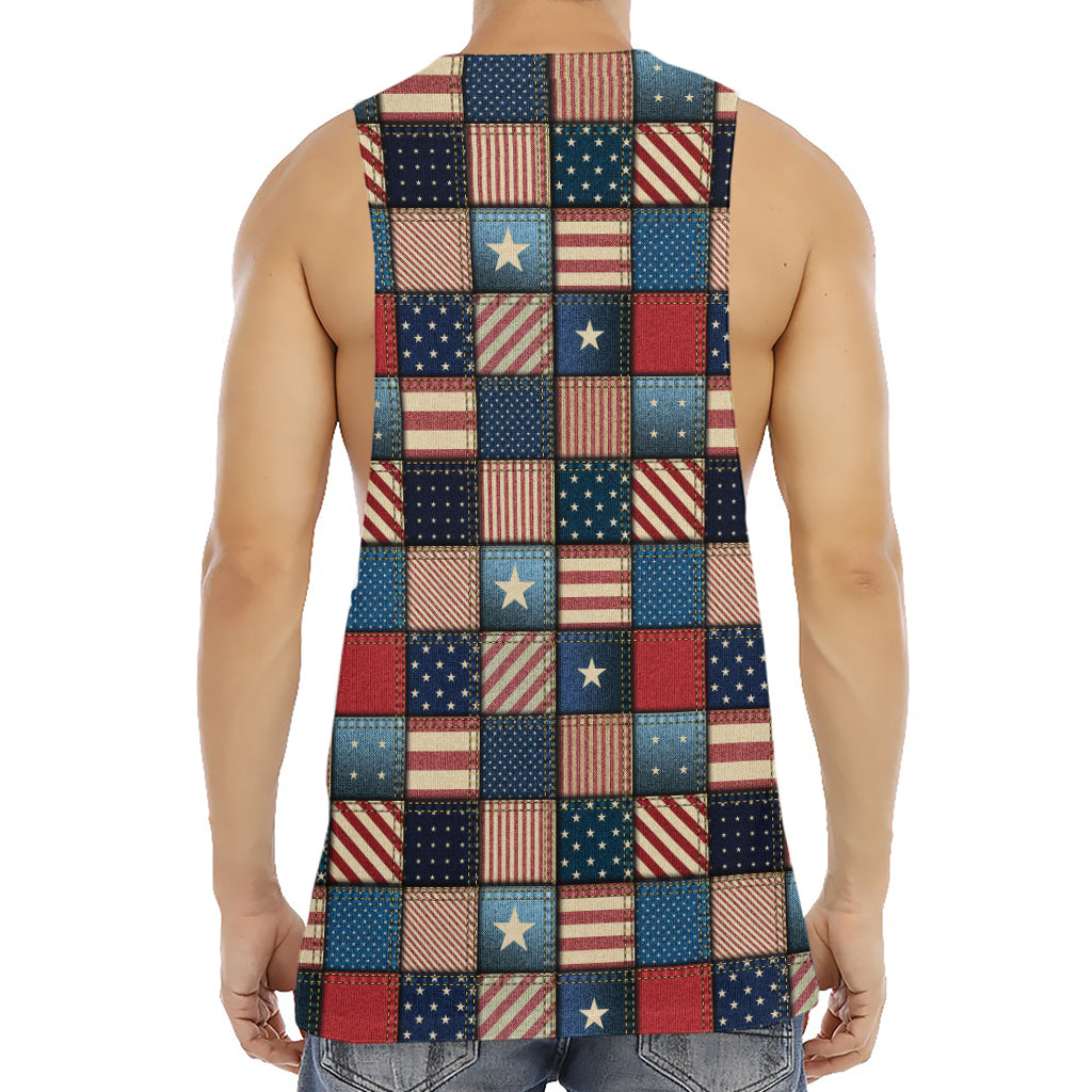 USA Denim Patchwork Pattern Print Men's Muscle Tank Top