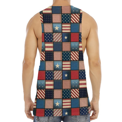 USA Denim Patchwork Pattern Print Men's Muscle Tank Top