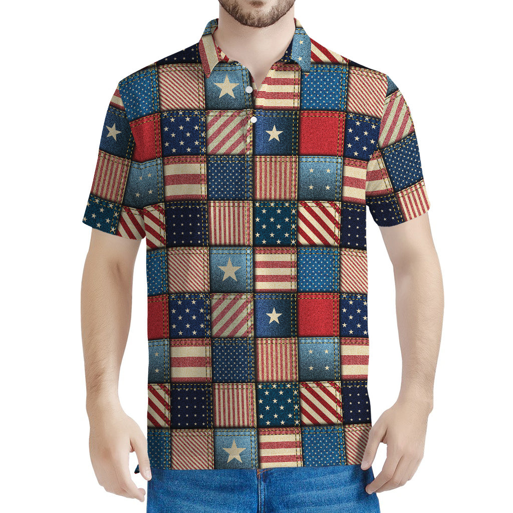 USA Denim Patchwork Pattern Print Men's Polo Shirt