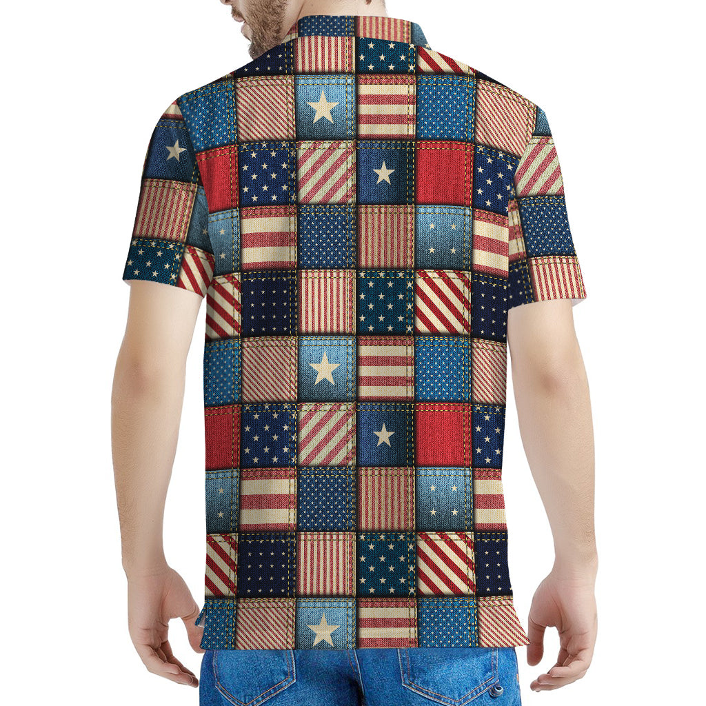 USA Denim Patchwork Pattern Print Men's Polo Shirt