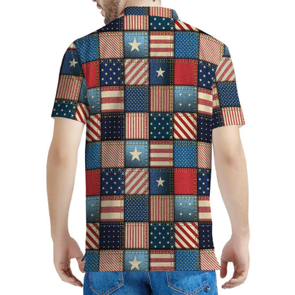 USA Denim Patchwork Pattern Print Men's Polo Shirt
