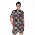 USA Denim Patchwork Pattern Print Men's Romper