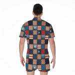 USA Denim Patchwork Pattern Print Men's Rompers