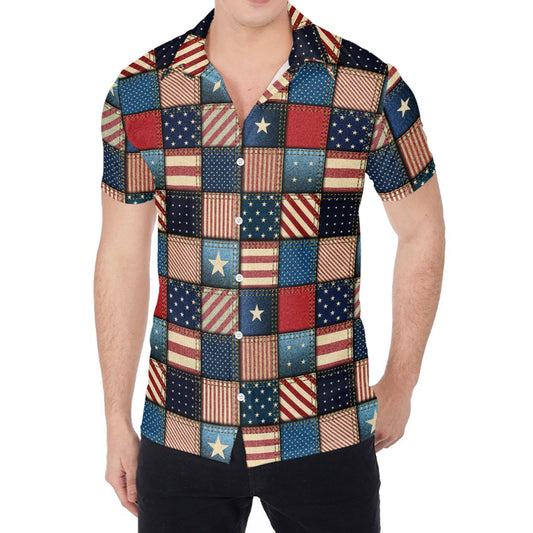 USA Denim Patchwork Pattern Print Men's Shirt