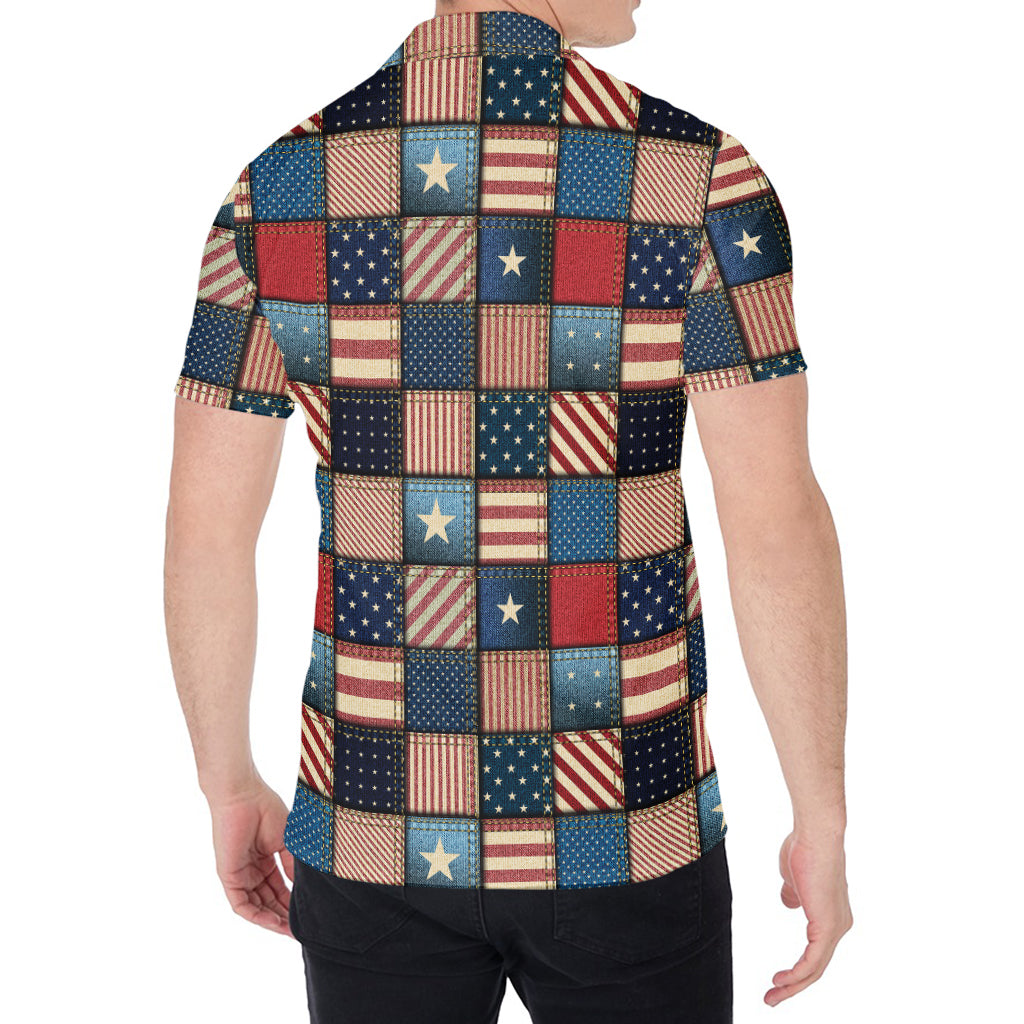 USA Denim Patchwork Pattern Print Men's Shirt