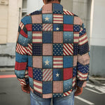 USA Denim Patchwork Pattern Print Men's Shirt Jacket