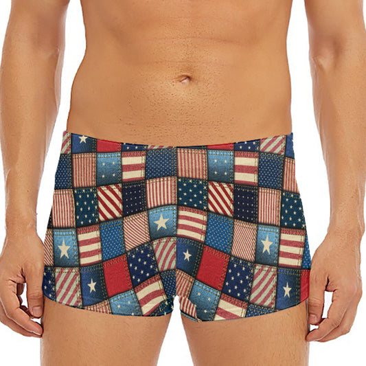USA Denim Patchwork Pattern Print Men's Short Boxer Briefs
