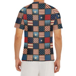 USA Denim Patchwork Pattern Print Men's Short Sleeve Rash Guard