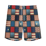USA Denim Patchwork Pattern Print Men's Sports Shorts