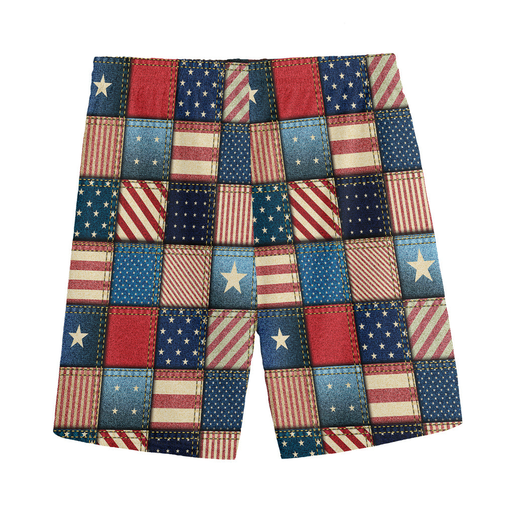 USA Denim Patchwork Pattern Print Men's Sports Shorts