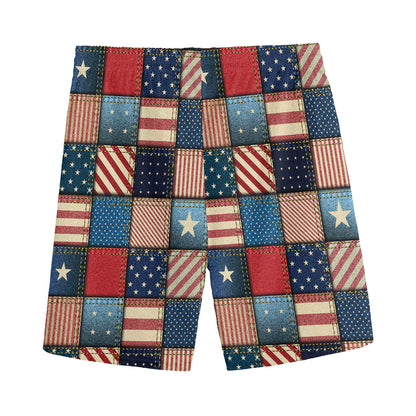 USA Denim Patchwork Pattern Print Men's Sports Shorts