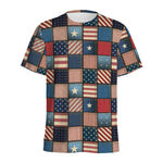 USA Denim Patchwork Pattern Print Men's Sports T-Shirt