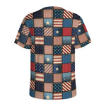 USA Denim Patchwork Pattern Print Men's Sports T-Shirt