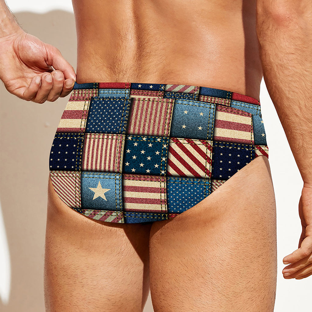 USA Denim Patchwork Pattern Print Men's Swim Briefs