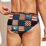 USA Denim Patchwork Pattern Print Men's Swim Briefs