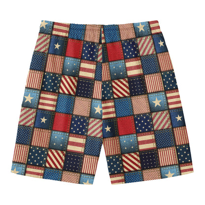 USA Denim Patchwork Pattern Print Men's Swim Trunks