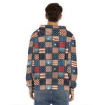 USA Denim Patchwork Pattern Print Men's Velvet Pullover Hoodie