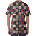USA Denim Patchwork Pattern Print Men's Velvet T-Shirt
