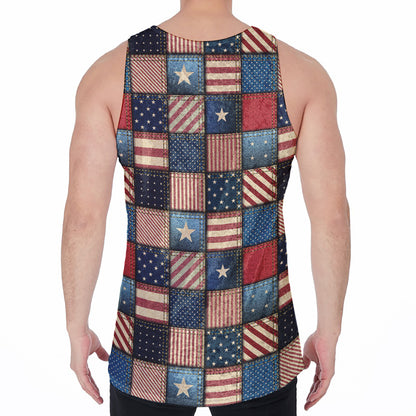 USA Denim Patchwork Pattern Print Men's Velvet Tank Top