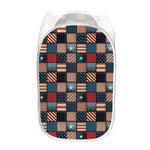 USA Denim Patchwork Pattern Print Mesh Laundry Hamper