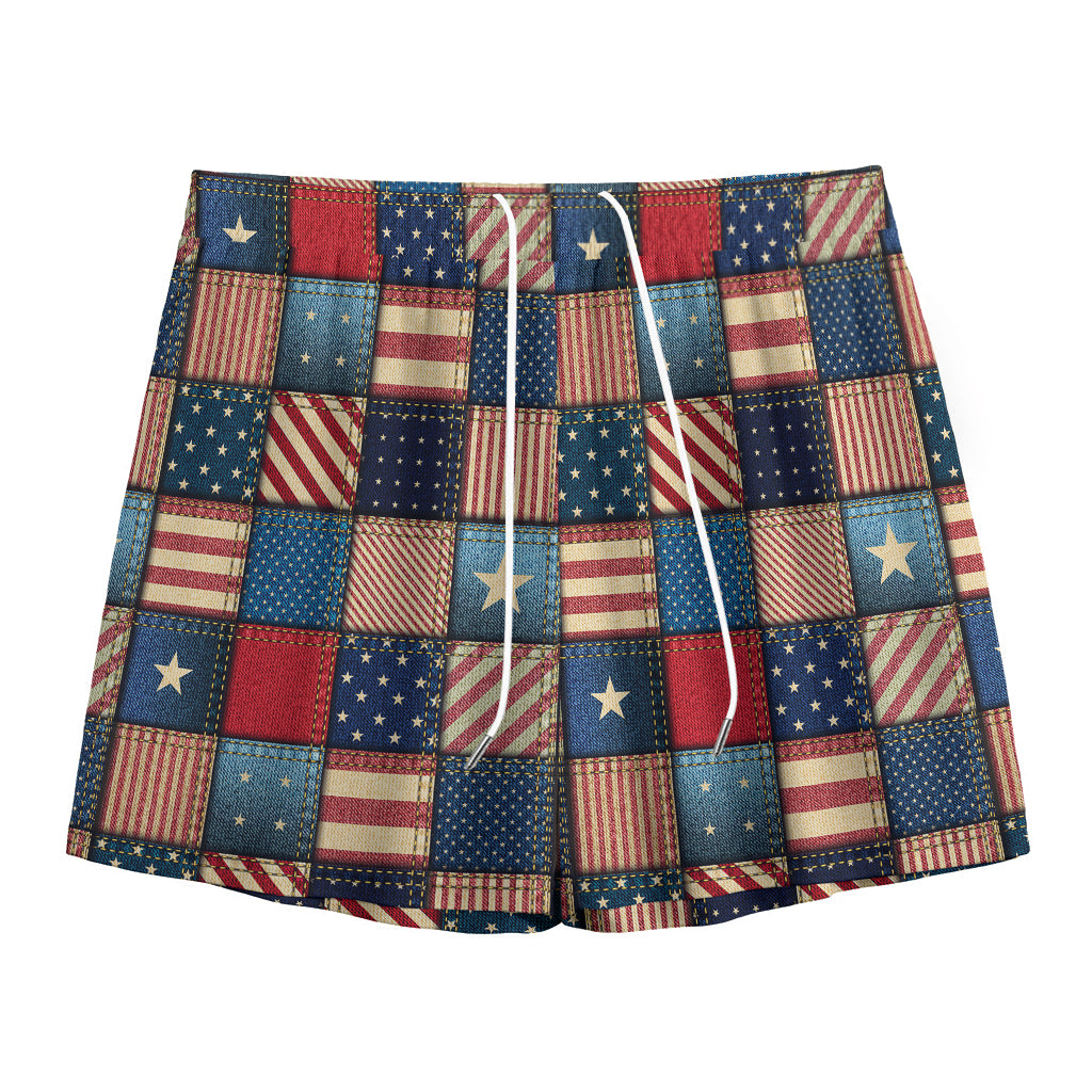 USA Denim Patchwork Pattern Print Mesh Shorts