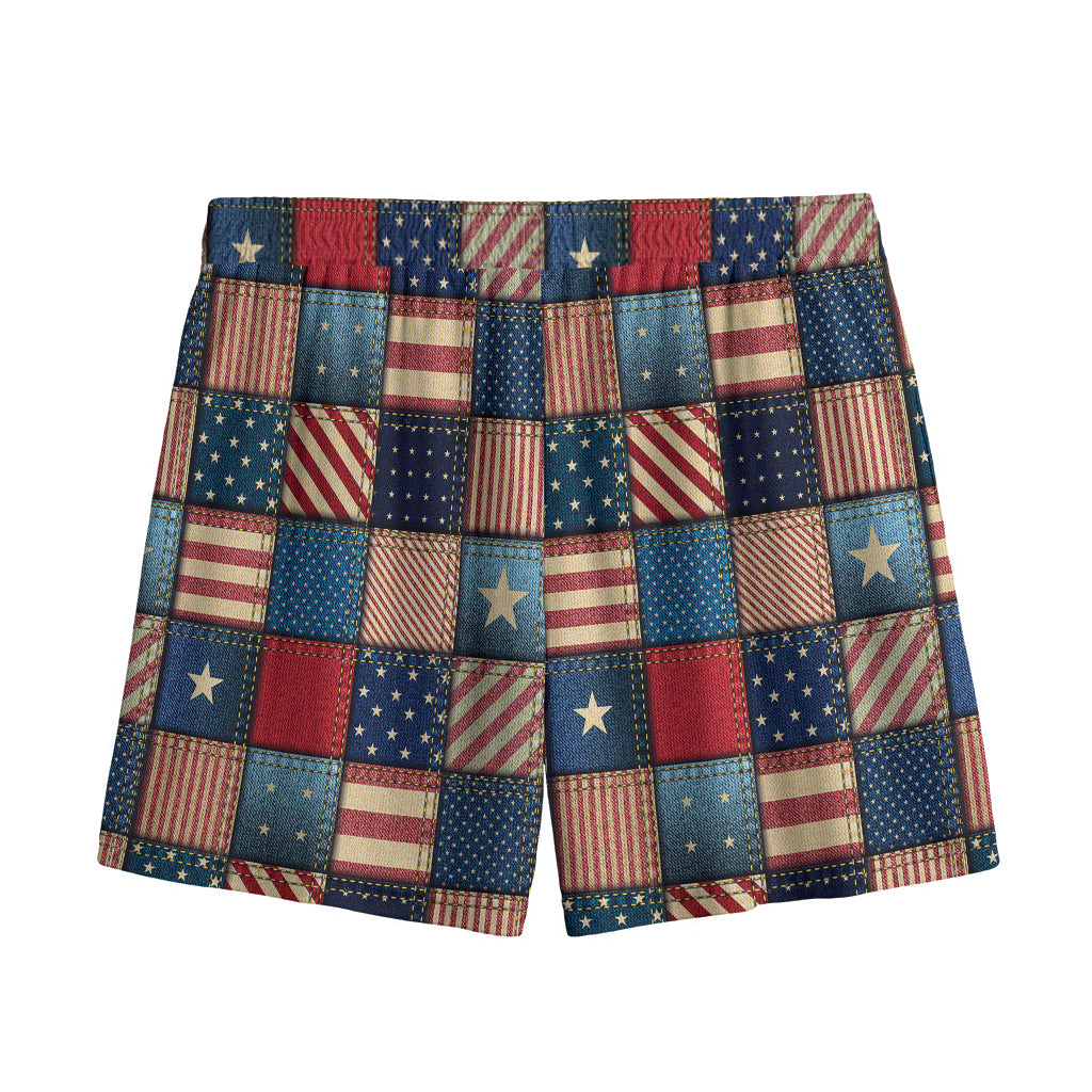 USA Denim Patchwork Pattern Print Mesh Shorts