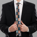 USA Denim Patchwork Pattern Print Necktie
