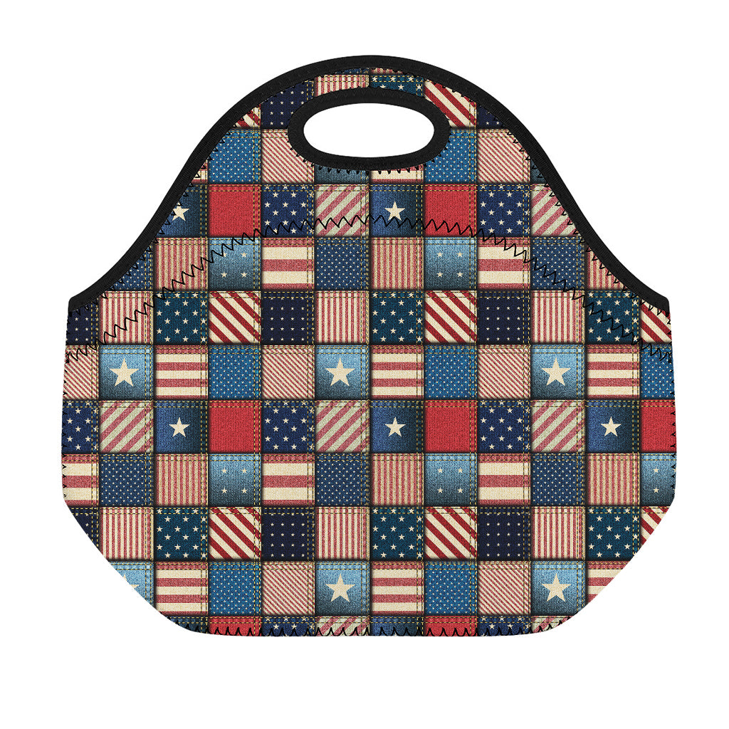 USA Denim Patchwork Pattern Print Neoprene Lunch Bag