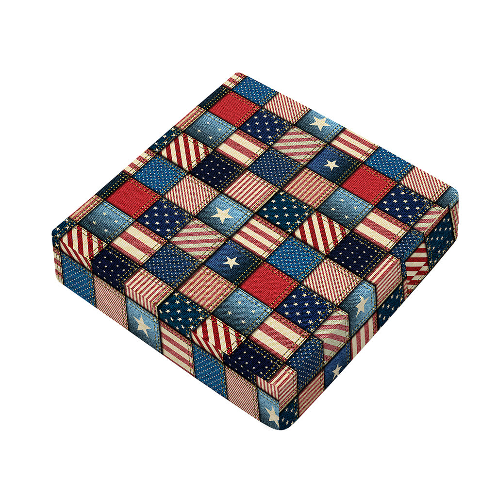 USA Denim Patchwork Pattern Print Outdoor Seat Cushion Cover