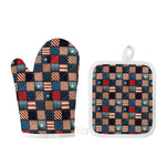 USA Denim Patchwork Pattern Print Oven Mitt And Pot Holder Set