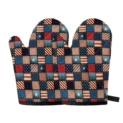USA Denim Patchwork Pattern Print Oven Mitts