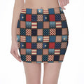 USA Denim Patchwork Pattern Print Pencil Mini Skirt