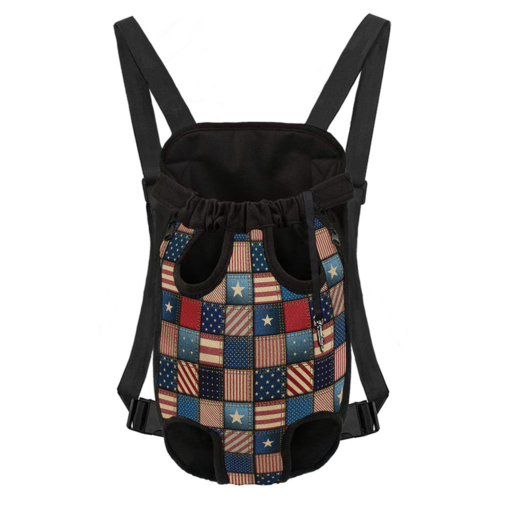 USA Denim Patchwork Pattern Print Pet Carrier Backpack