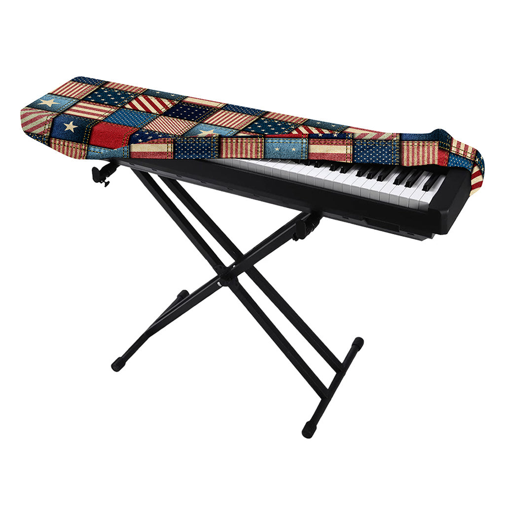 USA Denim Patchwork Pattern Print Piano Keyboard Cover