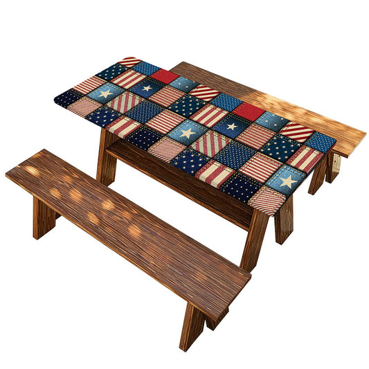 USA Denim Patchwork Pattern Print Picnic Table Cover
