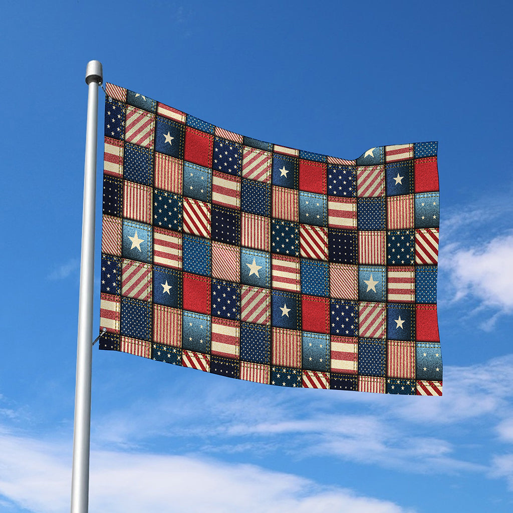 USA Denim Patchwork Pattern Print Polyester Flag