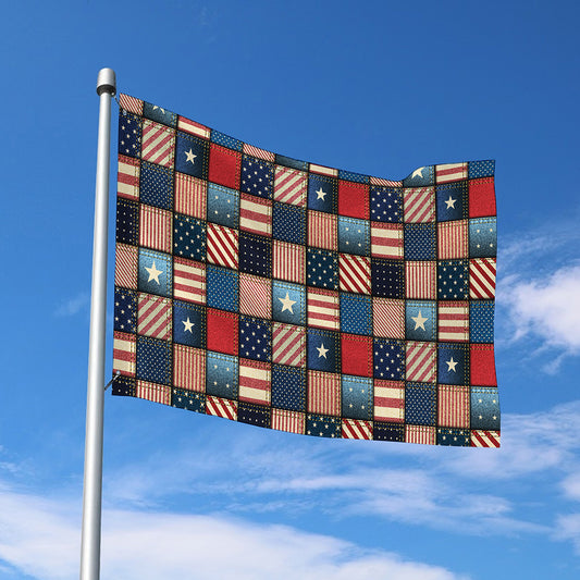 USA Denim Patchwork Pattern Print Polyester Flag