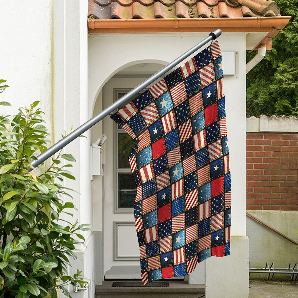 USA Denim Patchwork Pattern Print Polyester Flag