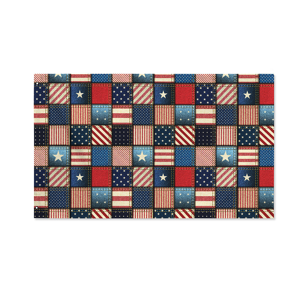 USA Denim Patchwork Pattern Print Polyester Flag
