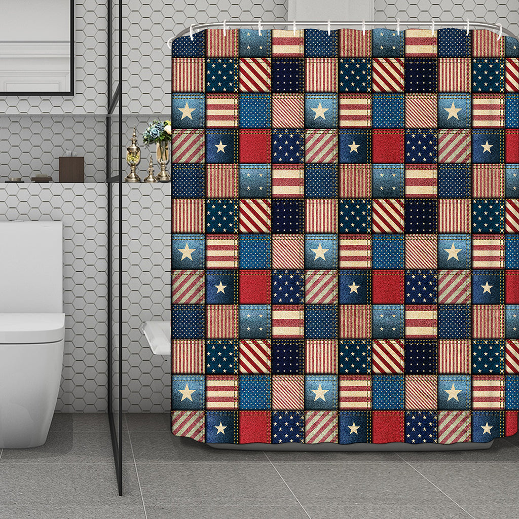 USA Denim Patchwork Pattern Print Polyester Shower Curtain