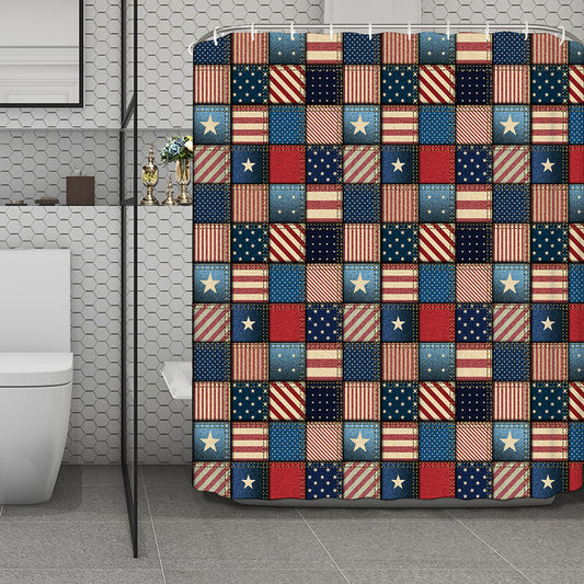 USA Denim Patchwork Pattern Print Polyester Shower Curtain