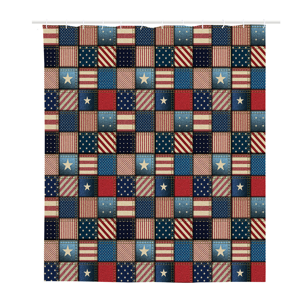 USA Denim Patchwork Pattern Print Polyester Shower Curtain