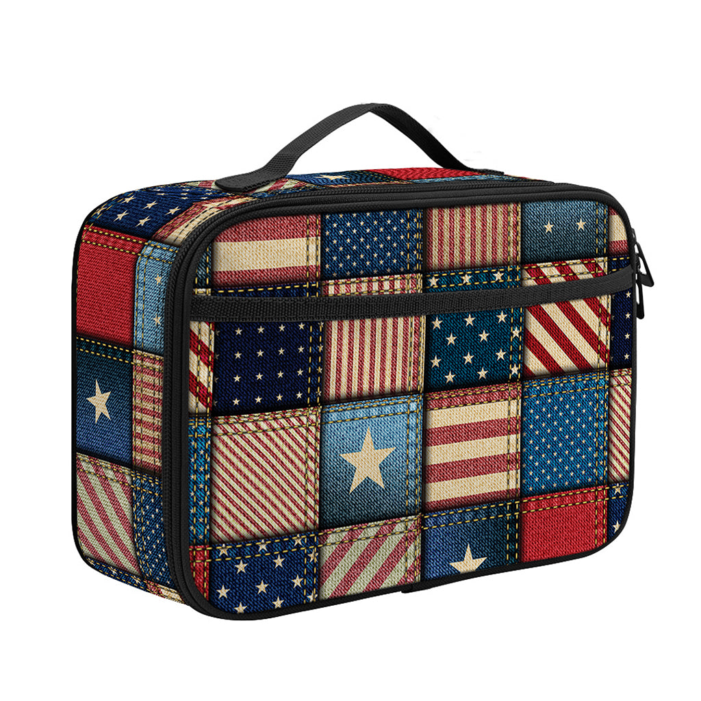 USA Denim Patchwork Pattern Print Portable Lunch Bag