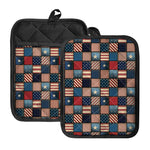 USA Denim Patchwork Pattern Print Pot Holders With Pocket