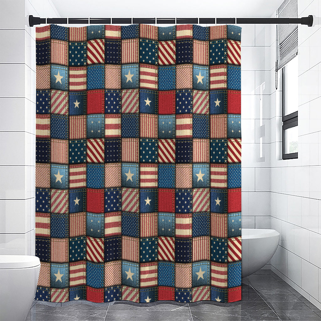 USA Denim Patchwork Pattern Print Premium Shower Curtain