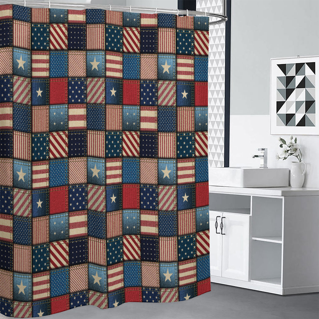 USA Denim Patchwork Pattern Print Premium Shower Curtain