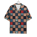 USA Denim Patchwork Pattern Print Rayon Hawaiian Shirt