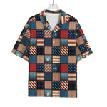 USA Denim Patchwork Pattern Print Rayon Hawaiian Shirt