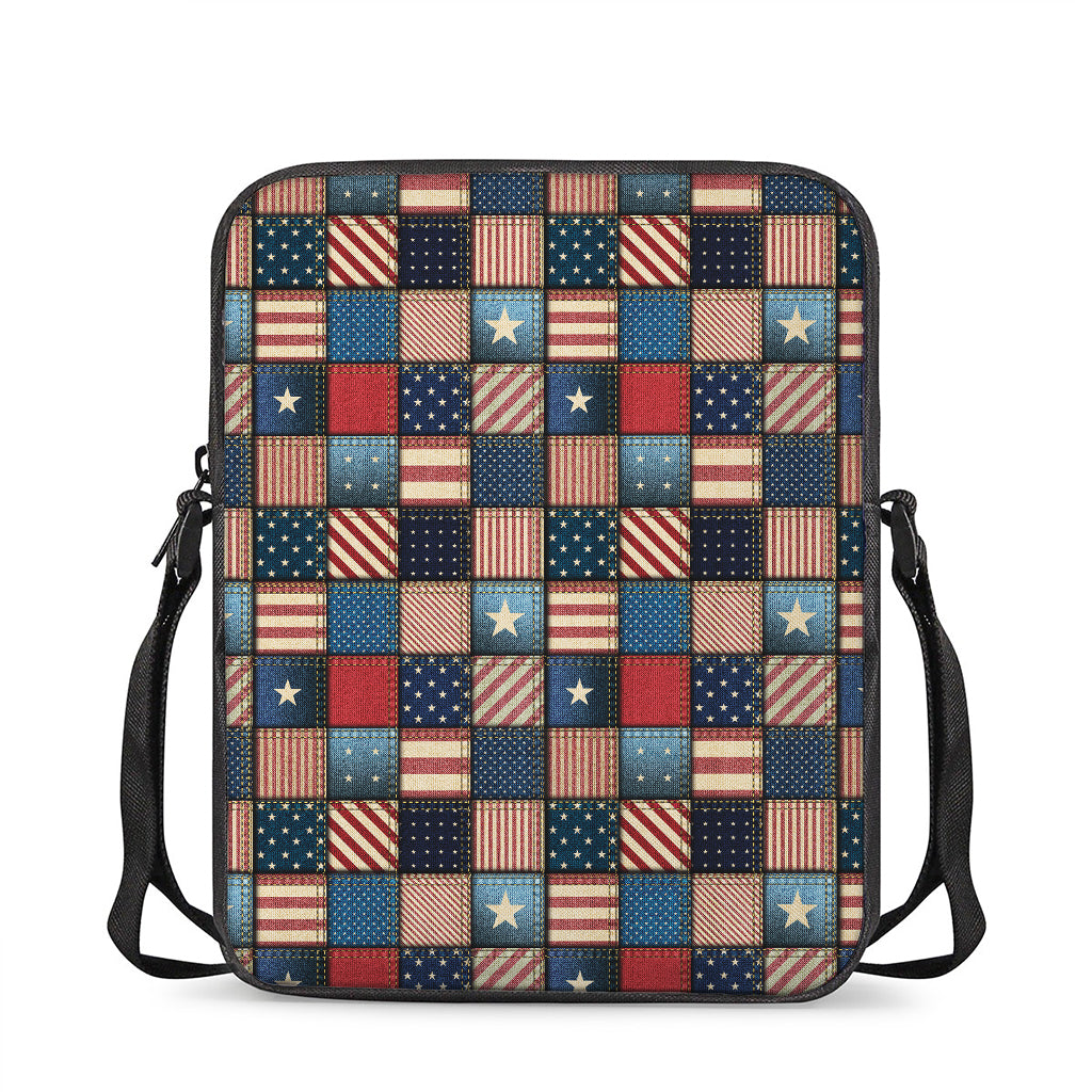 USA Denim Patchwork Pattern Print Rectangular Crossbody Bag